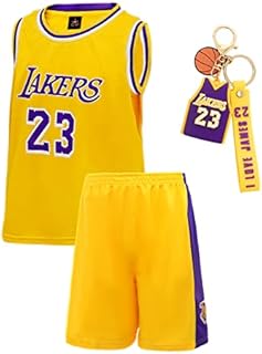 XYXYMM Childrens Basketball Jersey, 23# Lakers Jersey Jersey, Kids Boys Girls Retro Sleeveless Sports Vest and shorts 2-piece set s with Key Chain (Color : Amarillo, Size : 3XS)
