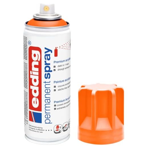 edding 5200 Permanent-Spray – Neon Orange matt – 200 ml – Acrylfarbe für Malerei und Dekoration, Glas, Metall, Holz, Keramik, Kunststoff, Leinwand – Aerosolspray, Acrylspray, Sprühfarbe