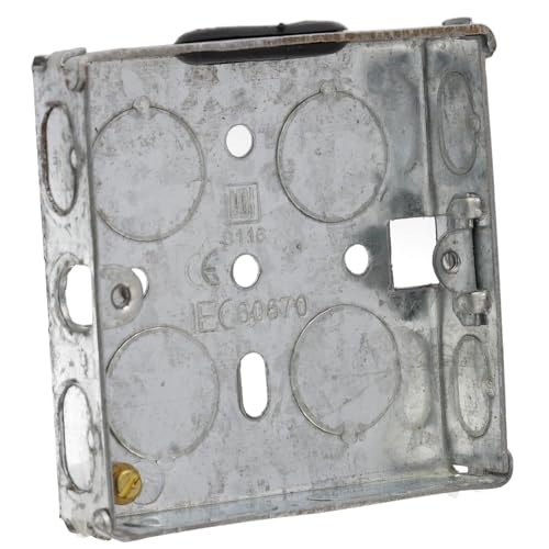 Image of kenable Flush Single Gang Galvanised Steel Back Box with Fixed Lugs 16mm Depth - 1 Gang Mounting Box for Wall Sockets and Switches