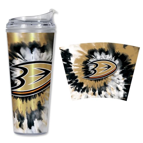 Image of Rico Industries NHL Hockey Team Color Tie Dye 24oz Metallic Acrylic Tumbler with Hinged Lid, Officially Licensed Double Wall Tumbler with Straw
