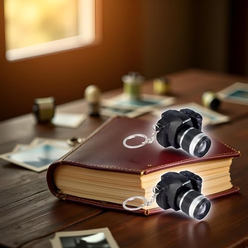 2Pcs Black Camera Keychain with Sound, Key Ring Decor Bag Wallet Pendant, Mini Camera Design Keychain Cute Novelty Ring Toy Key Chain Pendant Creative Gift Key Chain Decorative - Thumbnail 3