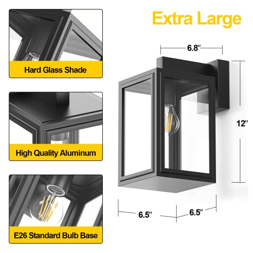Specilite Outdoor Light Fixture Extra Large, Modern Exterior Light Fixture Rectangle With Anti-Rust Matte Black Wall Mount, Waterproof Clear Glass Shade, Porch Lights With Bulb #TOP3
