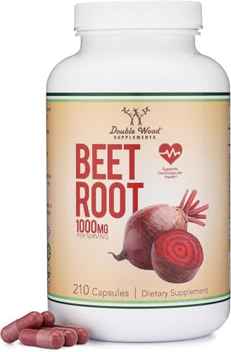 Beet Root Powder Capsules (Organic and Vegan) (210 Count, 1,000mg Per Serving) - Super Food from Beets with High Nitrate for Overall Health Support by Double Wood