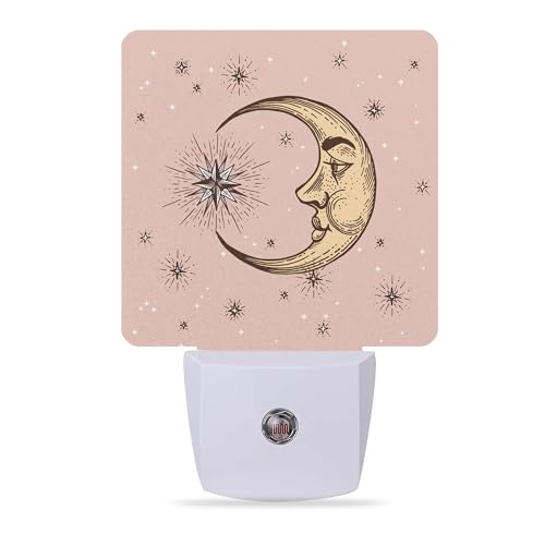 Image of Boho Chic Crescent Night Light,Moon and Stars Night Lights Plug into Wall Dusk to Dawn Sensor Led Lamp for Women Men,Led Lights for Stairway /Hallway /Bedroom,0.5W