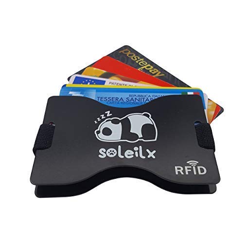 Soleilx Kreditkartenetui für Herren und Damen, Unisex, RFID-Schutz, Anti-Diebstahl, Ausweishalter für Herren, Führerschein, Aluminium, Schwarz Cover