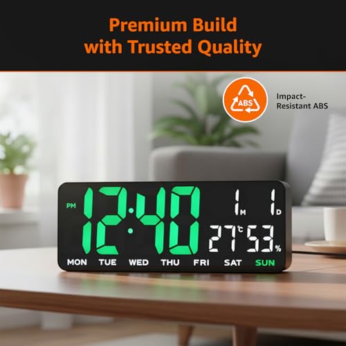 Image of Amazon Basics LED Digital Wall Clock with Dual Alarm, Snooze, Auto Brightness, ABS, Black Color,USB Powered, 12 /24 Hr Format, Modern Display for Bedroom, Home, Office (Size: 35 x 13.2 x 2.9 cm)
