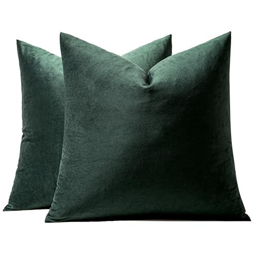 Image of MIULEE Pack of 2 Velvet Pillow Covers Decorative Square Pillowcase Soft Solid Cushion Case for Sofa Bedroom Car 12 x 12 Inch Army Green