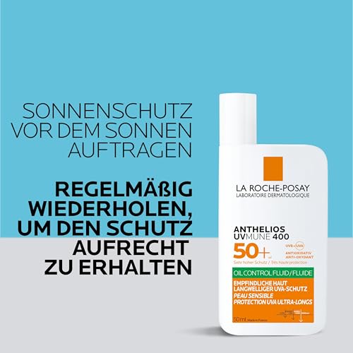 La Roche Posay Sonnenfluid, Für das Gesicht und ölige Haut, Transparent und mattierend, Mit Airlicium-Technologie, Ohne Duftstoffe, Anthelios UVmune 400 Oil Control Fluid LSF 50+, 50 ml