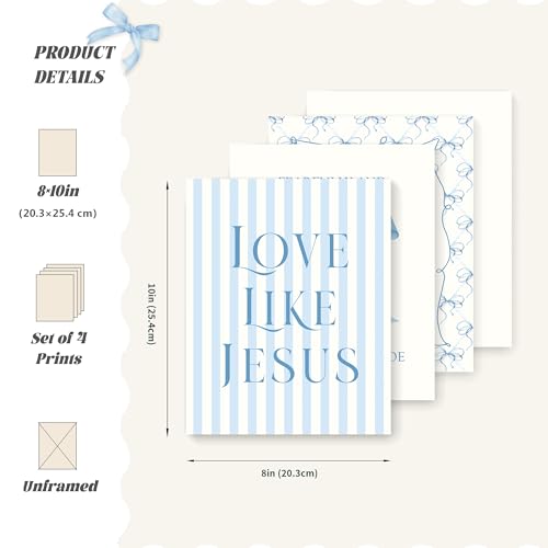 lartsfro coquette blue bow jesus wall art decor posters light blue bow christian room bathroom bedroom dorm wall art decor aesthetic for college teen girls gifts inspirational bible verses bow wall decor 10x8 inch set of 4 bow picturesunframed