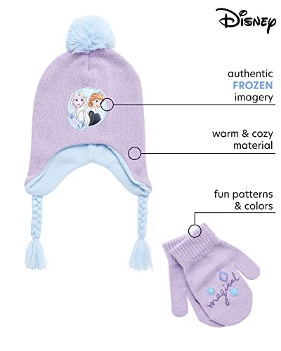 Disney Girls Toddler Winter Hat And Mittens Set Ages 2-4 Or Frozen 2 Elsa & Anna Hat And Kids Gloves Set For Ages 4-72