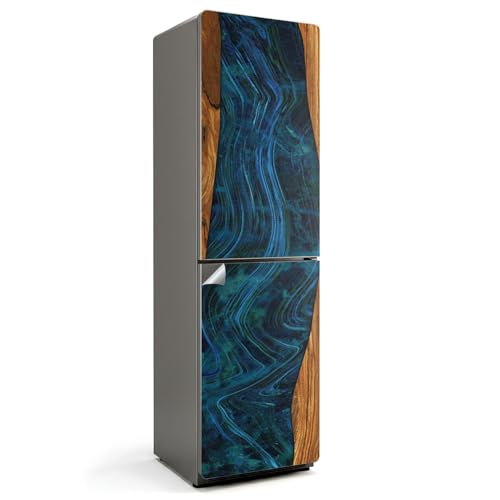 Vinilo para nevera de 60x205 cm con diseño de olas y madera 2