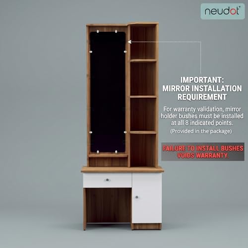 Image of NEUDOT Carlos Wooden Dressing Table with Mirror and Storage | Engineering Wood | Vanity Table with Mirror | Vanity Table for Bedroom, Living Room | 1-Year Warranty, Brown