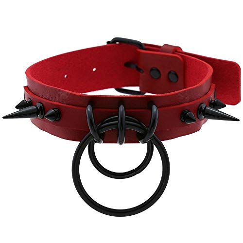 Collares Colgante Joyas Gargantilla Punk con Remaches Y Hebilla, Collar con Cuello De Pico, Negro, para Hombre, para Mujer, con Tachuelas, para Ni�as, Joyer�a G�tica, Rojo