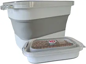 Chefe Porta Ração Dobrável, Vedação Hermética, Capacidade 5kg, Expansível 39x24,5cm,