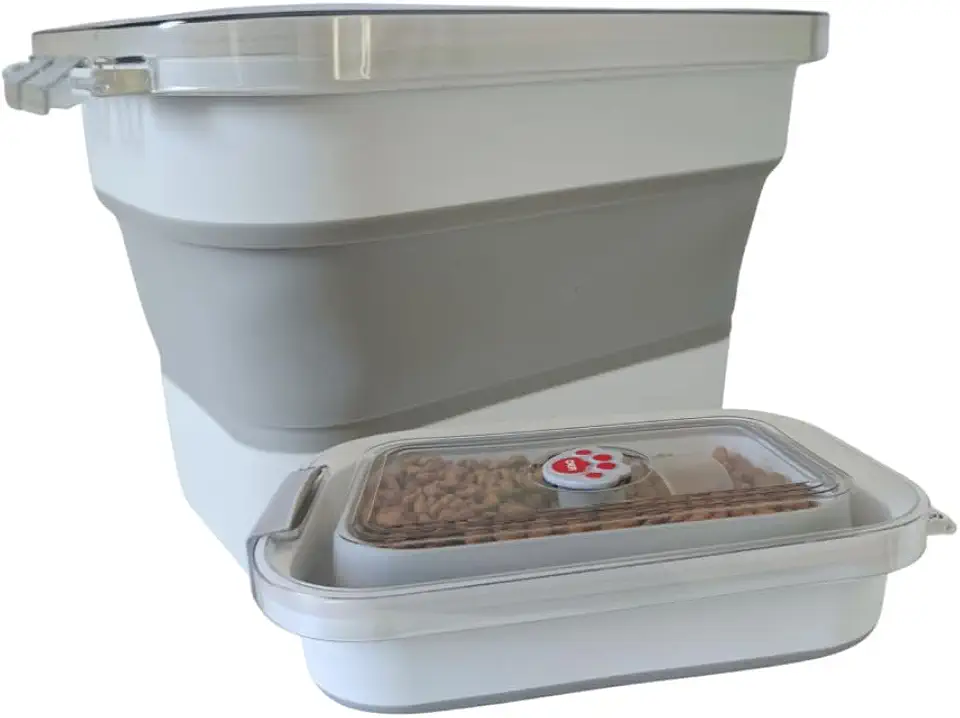 Chefe Porta Ração Dobrável, Vedação Hermética, Capacidade 5kg, Expansível 39x24,5cm,