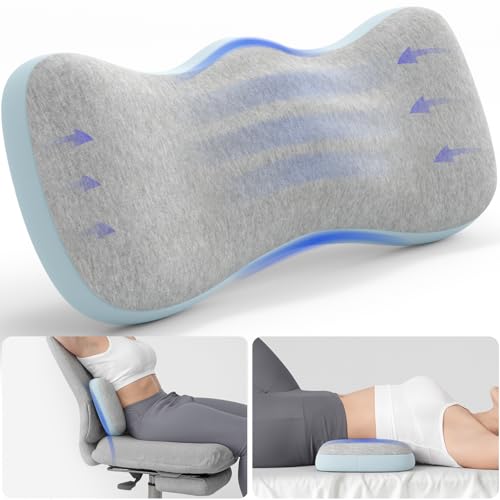 Forcanby Lumbar Support Pillows for Bed, Lower Back Pillow for Sleeping, Memory Foam Waist Pain Relief Pillows, Lumbar Pillow for Sleeping, Bed, Car, Couch (Grey Blue) — view 2