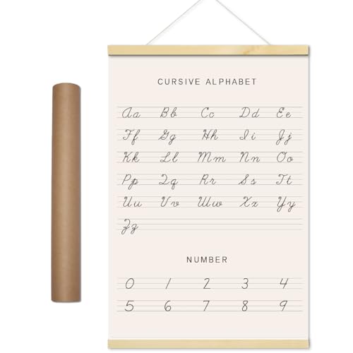 Cursive ABC Chart for Wall, Cursive Alphabet Poster for Toddlers, Boho Nursery Decor，Homeschool Decor 16 x 24, Subtle Hues & Focused Designs