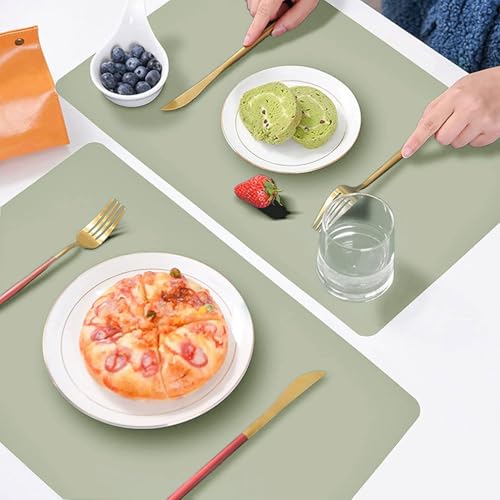 Sets de table lavables en cuir résistant à la chaleur vert sauge antidérapant - 7