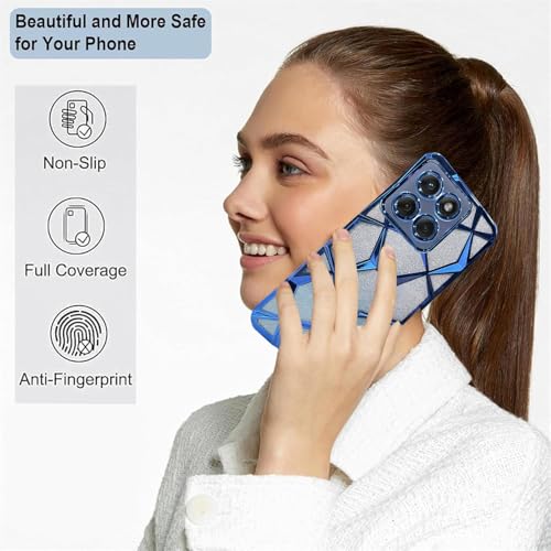 Image of VONZEE Gradient Glitter Case for Moto Edge 60 Fusion, Luxury Electroplated 3D Cube, Diamond Bling Shiny Soft TPU Clear Shockproof Women Girls Protective Phone Cover (Blue)