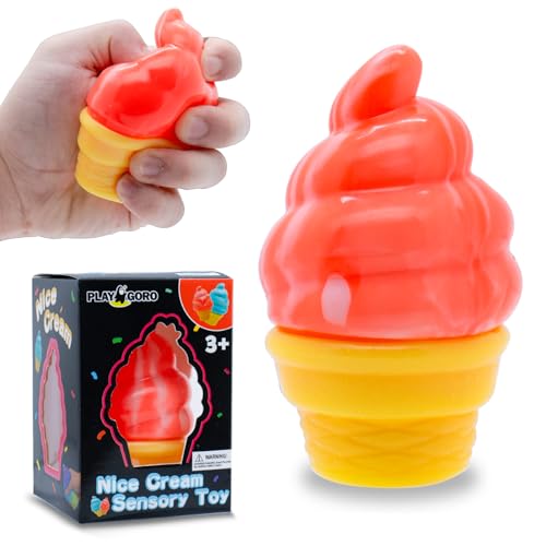 Stress Relief Ice Cream Cone Squishy Toy - Play GORO Nice Cream Sensory Squeeze Fidget Toy, Soft Anti-Anxiety Toy for Kids Adults ADHD Autism
