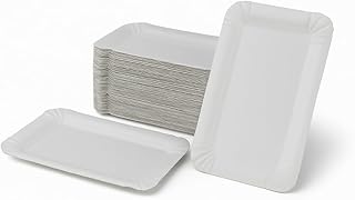Commerline 250 Stück Rechteckige Pappteller (17x20 cm), Einwegteller für Party & Gastronomie, Umweltfreundliches Einweggeschirr, Stabile Servierteller & Papierteller, Partygeschirr