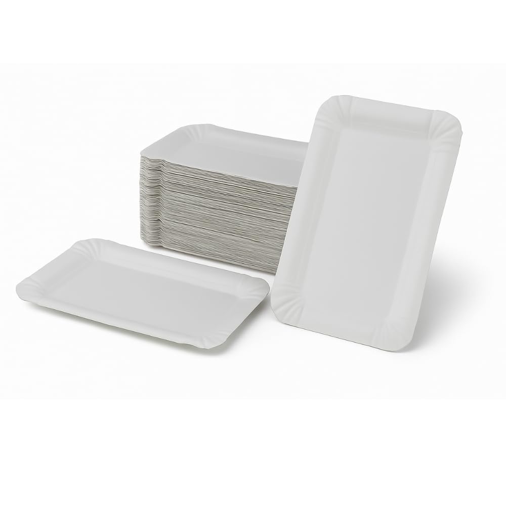 Commerline 1000 Unidades de Platos Rectangulares de Cartón (17×20 cm) | Platos Desechables para Fiestas y Hostelería | Vajilla Desechable Ecológica | Fuentes de Cartón para Servir y Vajilla de Papel