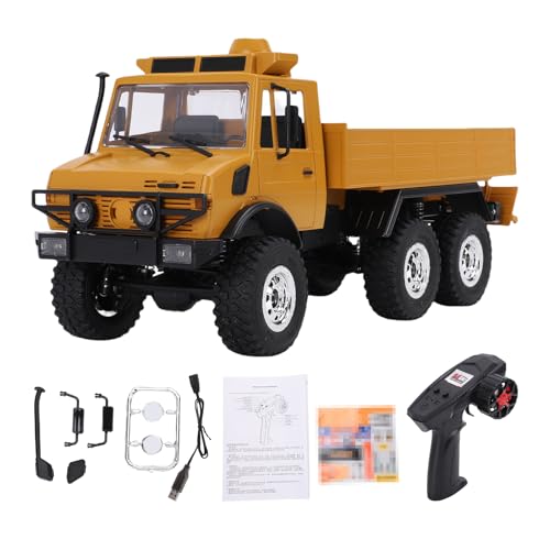 Fafeims Camion RC, Camion de Transport Tout-Terrain RC 1:18 avec Moteur à 6 Roues Motrices, Boîte de Vitesses à Double Vitesse pour Aventure sur Chenilles en Terrain accidenté (Yellow)