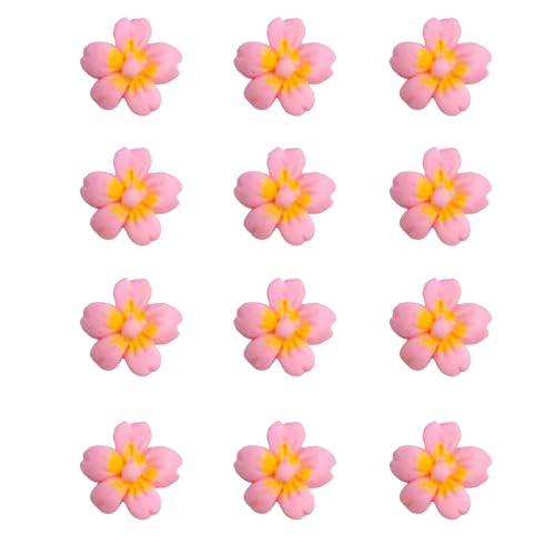Sentovac 12 Pcs Pink Flowers Icing Decoration Edible Candy Dessert Valentine Sprinkles DIY For Cookie Cake Cupcake Topper Icing Frosting Decoration Supplies