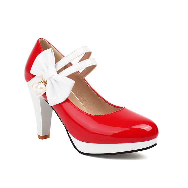 Women's Round Toe Mary Jane Bows Platform High Heel Pumps
