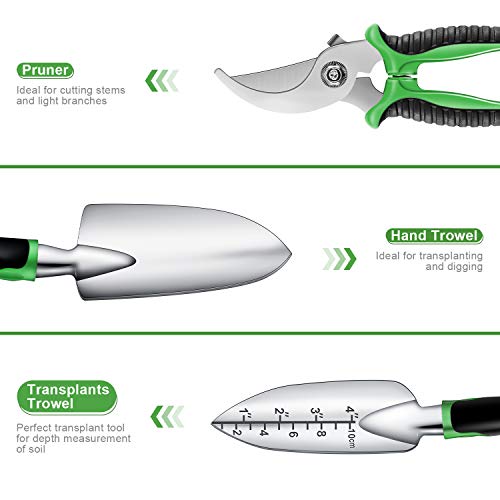 Binoteck Garden Tools Set-6 PCS Aluminum Alloy Lightweight Gardening Tools Kit with Ergonomic Rubberized Non-Slip Handle.Garden Gifts for Women,Men and Kids. - Thumbnail 6