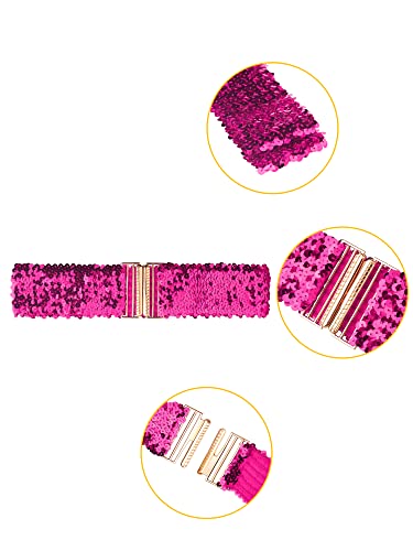 Allegra K Womens Wide Waist Belts Interlock Buckles Sequins Decor Shinny Stretchy Belts 2PCS2