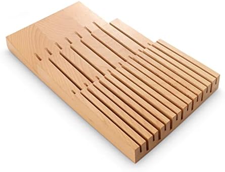 In-Drawer Beechwood knife block, kitchen knife holder for drawer, Knife Drawer Organizer Insert - fit for 15pcs knives