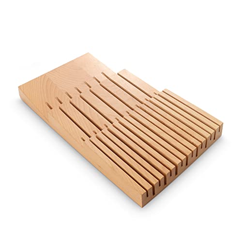 In-Drawer Beechwood Knife Block, Kitchen Knife Holder For Drawer, Knife Drawer Organizer Insert - Fit For 15Pcs Knives #TOP18