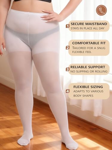 Image of Plus Size Sheer Tights for Women 20D Control Top Pantyhose Soft Stockings with Reinforced Toes 2 Pairs