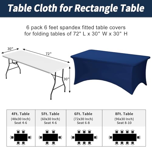 Fixwal 6 Pack 6Ft Navy Blue Table Cover, Spandex Fitted Tablecloths Rectangle, Wrinkle-Free and Stretch Folding Table Cloth for Banquet, Party, Trade Show, Graduation by Fixwal - Used condition - Image 3