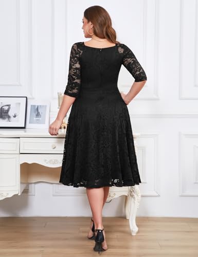 Dressystar Womens Long-Sleeve Wedding Guest Dress A-Line Lace Formal Party Cocktail Midi Dress Prom Gown4