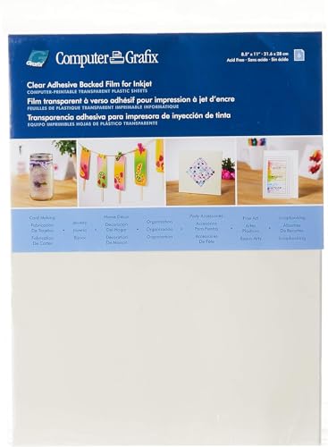 Grafix Computer Adhesive Backed Ink Jet Film – Self-Stick Printable Film for Creating Custom Journals, Stickers, Photos, and More, Ink Jet Printers Only (Clear - Adhesive, Pack of 6 (8.5 Grafix Computer Adhesive Backed Ink Jet Film – Self-Stick Printable Film for Creating Custom Journals, Stickers, Photos, and More, Ink Jet Printers Only (Clear - Adhesive, Pack of 6 (8.5