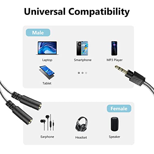 Millso Headphone Splitter, Male To 2 Female 3.5 Mm Splitter Trs Stereo 3.5Mm Audio Splitter Jack Headphones Adapter For Dual Headphones/Speakers To Smartphone, Mp3, Laptop, Tablet, Pc - 8Inch Black #TOP3
