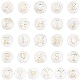 PH PandaHall 52pcs Alphabet A-Z Beads, Freshwater Shell Beads 8mm Summer Seashell Bead Flat Round with Letter Initial Bead Ocean Beach Spacers for Boho Necklace Bracelet Earring Jewelry Making