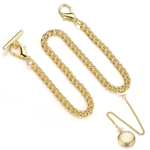 MIRKUZI Chaïne de montres Chaîne de montre de poche 1 pièce, chaîne de montre de poche avec barre en T, chaîne de montre de poche en métal, chaîne de montre de poche en or (or)