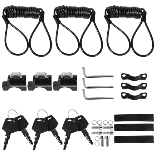 MOLUCKFU Candado para Casco de Motocicleta Tubular Multifuncional Juego de 3 Unidades Negro Soporte Antirrobo para Manillar de Scooter y Bicicleta Eléctrica Accesorio de Seguridad para