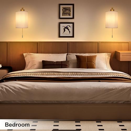 Lightess Wall Sconces with Pull Chain,Vintage Hardwired Pull Cord Wall Light Fixture with on Off Switch,Indoor Wall Lamp for Hallway Bedroom Living Room,Set of Two Gold (Bulbs Not Included) by Lightess - Image 8
