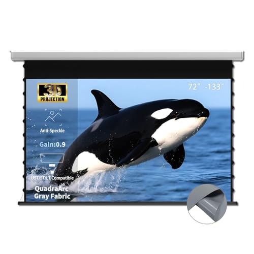 WUPRO QuadraArc Pantalla de Proyector Motorizada Gray Fabric 72 Pulgadas 16:9, Instalación en Pared y Techo, Pantalla Enrollable con Control Remoto, Compatible con Todos los Proyectores
