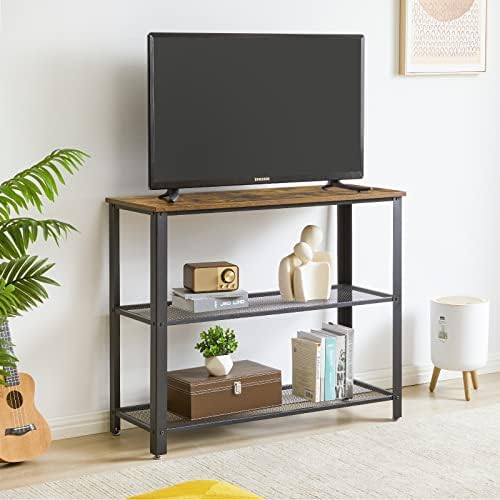 IBUYKE Industrial Console Table, Narrow Side Table, High Sideboard, Rustic Brown Hallway Sofa Table with 2 Mesh Shelves, End Table for Living Room and Corridor, Sturdy and Easy Assembly, TMJ003H