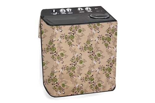 Image of The Furnishing Tree Polyester Waterproof Semi Automatic Washing Machine Cover Suitable for LG 7 Kg, 7.5 Kg & 8 Kg, Dimension DxWxH In Cms: ( 51x83.8x96.5 ), Floral Pattern Beige