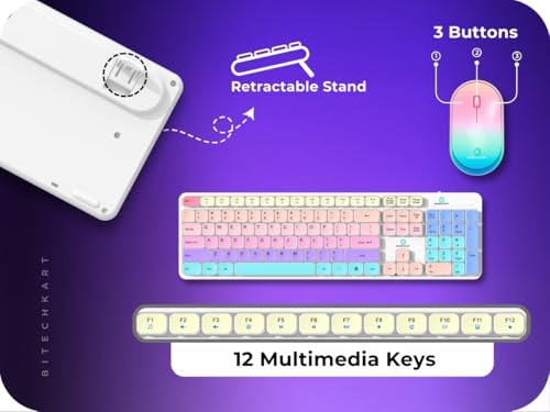 Image of Wireless Keyboard and Mouse Combo with Chocolate Keycaps, 104 Keys, 2.4 GHz, Multicolor, DPI 1600, Plug and Play, Silent Typing, Ergonomic, for Windows, MacOS, Laptop, PC, Linux, White