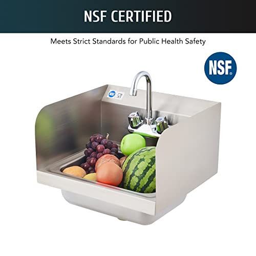 WILPREP Commercial Stainless Steel Sink for Hand Washing, NSF Commercial Utility Sink with Faucet and Side Splash, Wall Mount Kitchen for Restaurant Bar RV Bathroom Laundry Room (17 x 15 Inches)