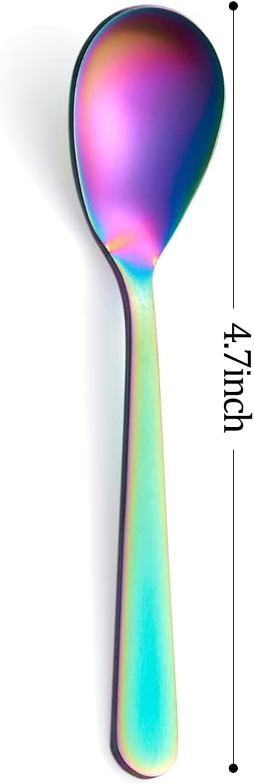 Matte Rainbow Demitasse Espresso Teaspoons, Stainless Steel Satin Finish Coffee Spoons, 4.7-inch, Set of 6 image 3
