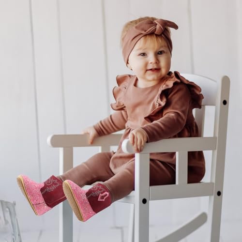 LACOFIA Buty zimowe dla dziewczynek, niemowlęce antypoślizgowe, pierwsze buciki do chodzenia, buty Prewalker, Czerwony, 3-6 Miesiące