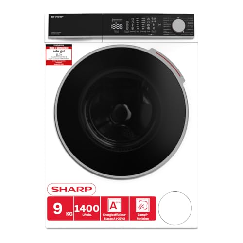 SHARP ES-WNFL914CWDA-DE Waschmaschine 9kg, 1400 U/min, Energieklasse A (-20%), Inverter-Motor, AquaStop, AllergySmart, LED Touch Display, WLAN, 15 Programme, Weiß